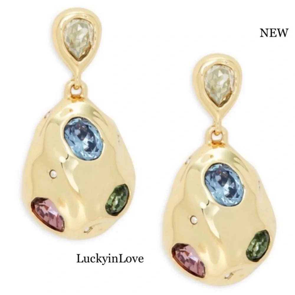 ALEXIS BITTAR • Puffy Crystal Blue Rose Green Gold Molten Drop Earrings